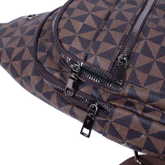 Belt Bag / Sling Bag -Patterned Crossbody -3 Sections- Faux Leather- Brown NWT - Picture 6 of 8